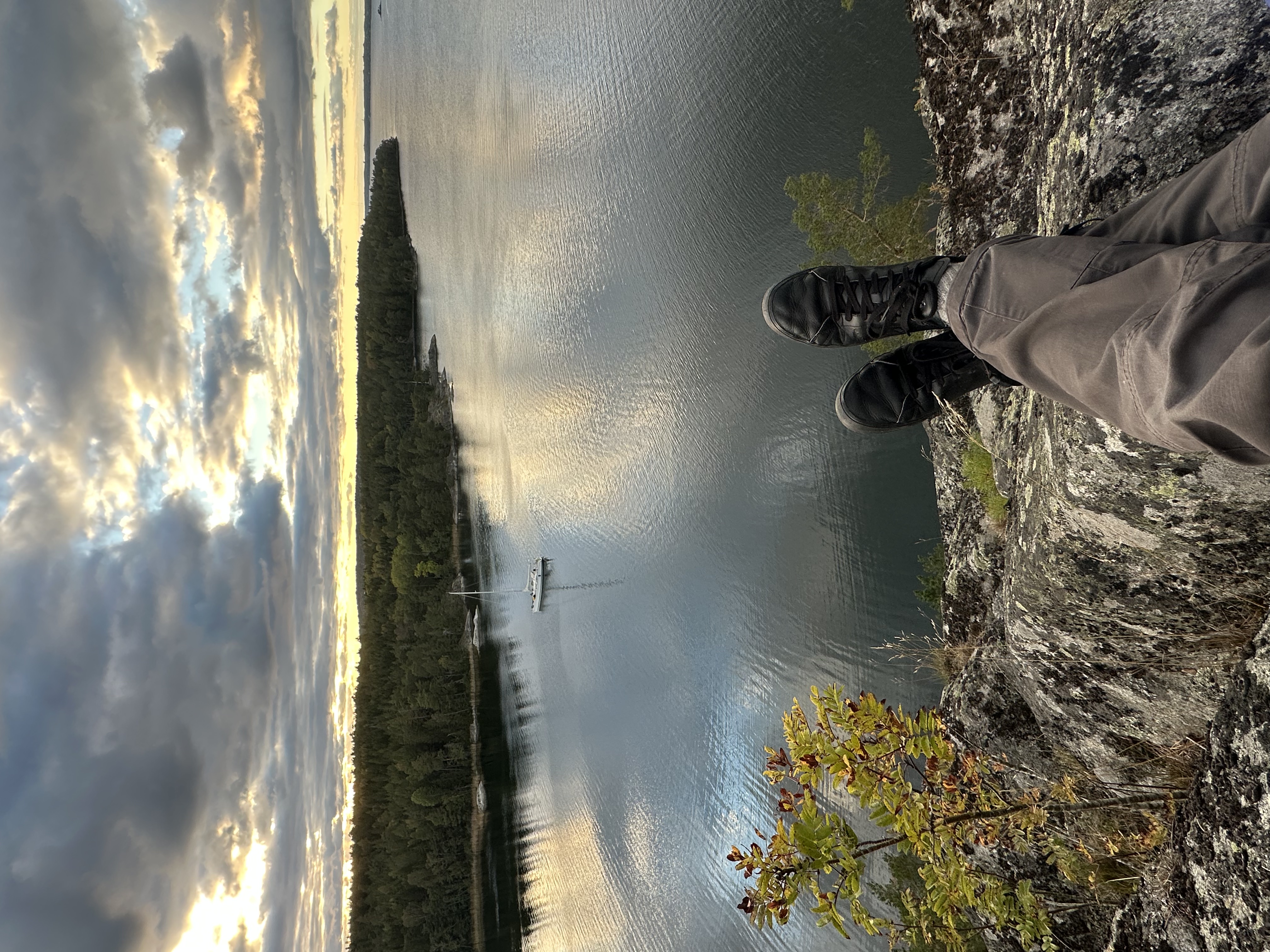 Looking down from Predikstolen — Iris at anchor far below